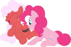 Size: 3578x2387 | Tagged: safe, artist:porygon2z, derpibooru import, pinkie pie, oc, oc:strawberry fluffcake, pony, feather, tickling