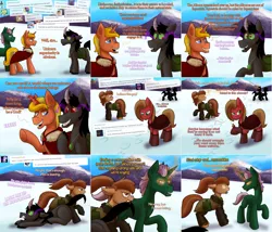 Size: 2106x1804 | Tagged: safe, artist:wiggles, derpibooru import, king sombra, oc, oc:coffee talk, oc:dominus, oc:pun, oc:supremus longhorn, changeling, pony, ask king sombra, ask pun, amputee, ask, bag, brown changeling, disguise, disguised changeling, female, magic, mare, racism, rock, saddle bag, snow, tumblr