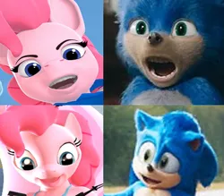 Size: 858x752 | Tagged: safe, artist:nobody25445, derpibooru import, edit, editor:logan jones, pinkie pie, pony, 3d, before and after, comparison, creepy, cute, nightmare fuel, sonic movie 2020, sonic the hedgehog, sonic the hedgehog (series), source filmmaker, uncanny valley