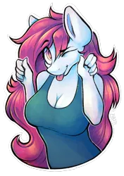 Size: 1443x2048 | Tagged: safe, artist:earthpone, derpibooru import, oc, oc:mamma, unofficial characters only, anthro, pegasus, anthro oc, breasts, cleavage, clothes, female, mare, one eye closed, simple background, solo, tanktop, tongue out, transparent background, white outline, wink