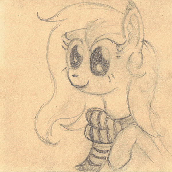 Size: 640x640 | Tagged: safe, artist:hotkinkajou, derpibooru import, oc, oc:mirta whoowlms, unofficial characters only, pegasus, pony, clothes, cute, monochrome, pencil drawing, scarf, simple background, solo, traditional art