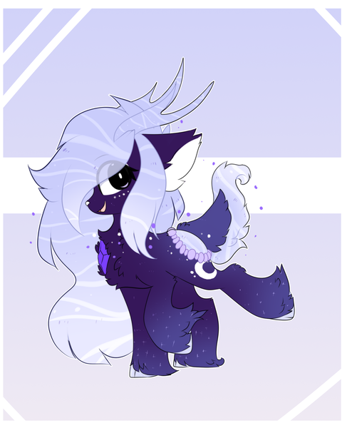 Size: 2000x2430 | Tagged: safe, artist:little-sketches, derpibooru import, oc, oc:lavender prisma, deer, deer pony, original species, pond pony, chest fluff, chibi, cute, ear fluff, eye clipping through hair, female, high res, solo, unshorn fetlocks