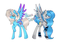 Size: 2295x1507 | Tagged: safe, artist:chazmazda, derpibooru import, oc, oc:charlie gallaxy-starr, oc:moonbeam, unofficial characters only, alicorn, pony, alicorn oc, bracelet, chains, collar, duo, ear piercing, horn, leg warmers, piercing, raised hoof, shade, simple background, spiked wristband, transparent background, wings, wristband