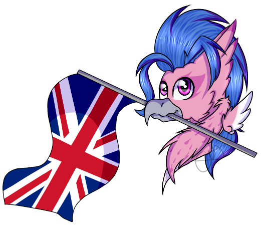 Size: 539x467 | Tagged: artist:chazmazda, bust, classical hippogriff, commission, derpibooru import, flag, hippogriff, mouth hold, oc, portrait, safe, shade, solo, union jack, unofficial characters only, your character here