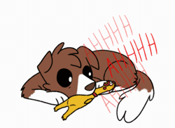 Size: 560x408 | Tagged: animated, artist:askwinonadog, ask winona, chew toy, derpibooru import, dog, dog toy, gif, prone, rubber chicken, safe, screaming, simple background, solo, squeaky toy, white background, winona