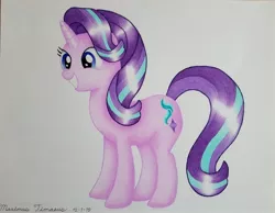 Size: 3771x2926 | Tagged: safe, artist:maximustimaeus, derpibooru import, starlight glimmer, pony, unicorn, colored pencil drawing, female, mare, simple background, smiling, solo, traditional art, white background