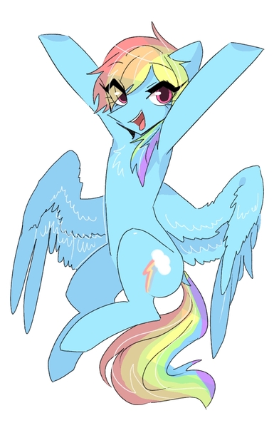 Size: 914x1400 | Tagged: safe, artist:seamaggie, derpibooru import, rainbow dash, pegasus, pony, chest fluff, cute, dashabetes, eye clipping through hair, female, mare, open mouth, simple background, solo, white background