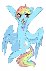 Size: 914x1400 | Tagged: safe, artist:seamaggie, derpibooru import, rainbow dash, pegasus, pony, chest fluff, cute, dashabetes, eye clipping through hair, female, mare, open mouth, simple background, solo, white background