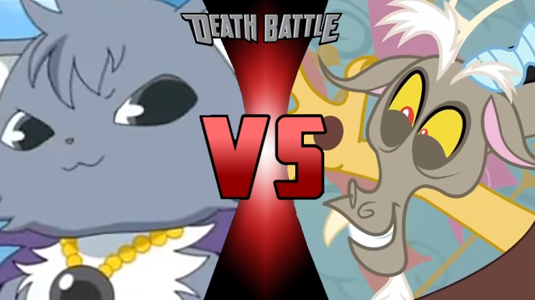 Size: 750x421 | Tagged: anime, artist:mega-poneo, cat, crossover, death battle, derpibooru import, dian, discord, draconequus, exploitable meme, jewelpet, male, mega poneo strikes again, meme, safe, sanrio, sega