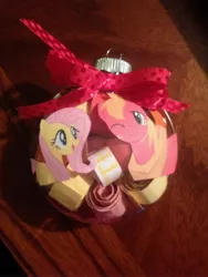 Size: 2448x3264 | Tagged: safe, artist:ilikepudding24, derpibooru import, big macintosh, fluttershy, christmas ornament, decoration, female, fluttermac, irl, male, one eye closed, ornament, photo, shipping, straight, traditional art, wink