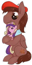 Size: 604x1232 | Tagged: safe, artist:t72b, derpibooru import, princess cadance, oc, oc:autumn harvest, pegasus, pony, 2020 community collab, derpibooru community collaboration, beret, clothes, hat, hoof hold, male, plushie, scarf, simple background, sitting, solo, stallion, transparent background