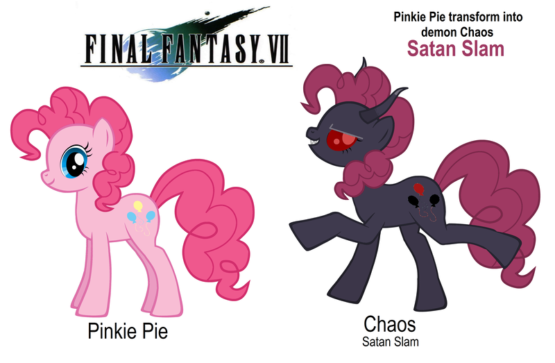 Size: 3992x2612 | Tagged: safe, derpibooru import, pinkie pie, demon, pony, chaos, final fantasy, final fantasy vii, limit break, satan, vincent valentine