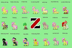 Size: 1340x892 | Tagged: safe, derpibooru import, fluttershy, bat pony, breezie, dragon, monster pony, original species, pegasus, pony, slug, spider, spiderpony, wolf, .mov, elements of insanity, fanfic:bride of discord, pony town, shed.mov, dragonshy, amnesiashy, animal costume, bat ponified, bee costume, clothes, costume, fluffy, flutterbat, flutterbee, fluttercow, fluttershed, fluttershout, fluttertree, green background, older, older fluttershy, police, pony.mov, race swap, simple background, species swap, spidershy, swat, tree