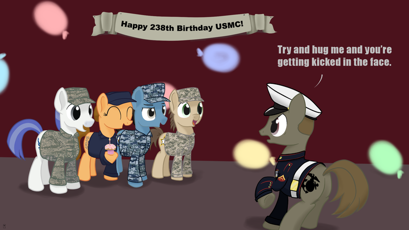 Size: 1920x1080 | Tagged: safe, artist:midwestbrony, derpibooru import, ponified, pony, air force, army, balloon, birthday, clothes, coast guard, marine, military, navy, uniform