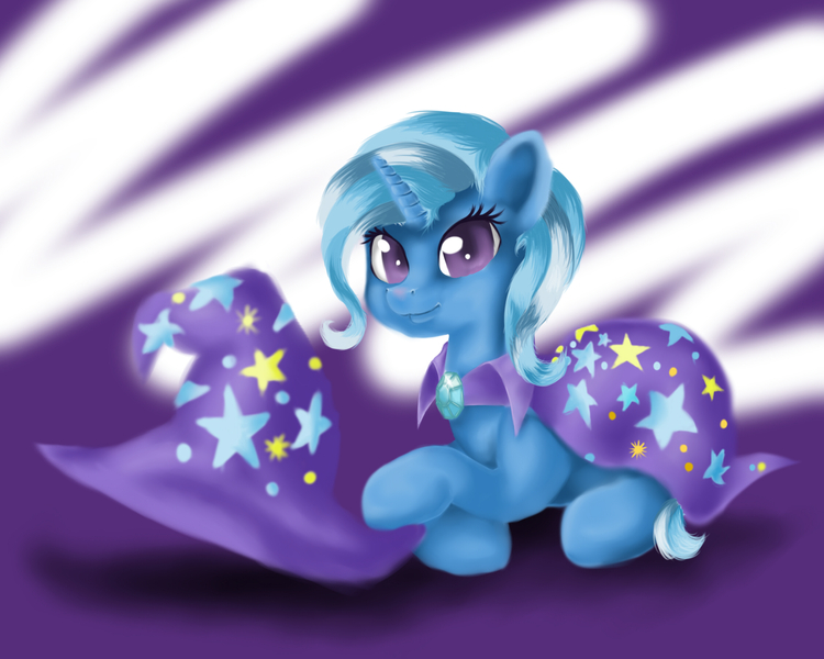 Size: 2248x1798 | Tagged: safe, artist:sa-loony, derpibooru import, trixie, pony, unicorn, abstract background, female, hat, mare, prone, solo