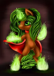 Size: 753x1062 | Tagged: safe, artist:sa-loony, derpibooru import, oc, oc:emerald flame, unofficial characters only, pony, cape, clothes, solo, standing