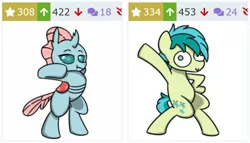 Size: 990x565 | Tagged: safe, artist:sugar morning, derpibooru import, ocellus, sandbar, derpibooru, :t, bipedal, cute, dancing, derp, fortnite, fortnite dance, juxtaposition, juxtaposition win, meme, meta