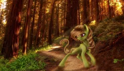 Size: 1180x677 | Tagged: safe, artist:sa-loony, derpibooru import, oc, oc:canella, unofficial characters only, pony, crepuscular rays, forest, solo