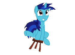 Size: 550x400 | Tagged: safe, artist:dialliyon, derpibooru import, oc, oc:dial liyon, unofficial characters only, pony, unicorn, animated, chair, gif, simple background, smiley face, solo, transparent background