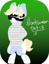 Size: 863x1131 | Tagged: safe, artist:nootaz, derpibooru import, oc, oc:nootaz, unofficial characters only, pony, semi-anthro, unicorn, :3, bipedal, clothes, female, gradient background, green background, hoodie, mare, nootvember, nootvember 2019, simple background, solo, sunglasses, unmoving plaid