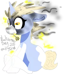 Size: 980x1140 | Tagged: safe, artist:nootaz, derpibooru import, oc, oc:nootaz, unofficial characters only, pony, unicorn, alternate hairstyle, burned, derp, electricity, faic, female, fork, mare, nootvember, nootvember 2019, shocked, simple background, sitting, solo, transparent background