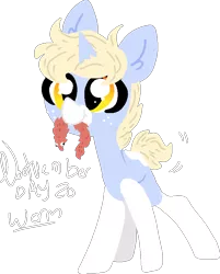 Size: 661x822 | Tagged: safe, artist:nootaz, derpibooru import, oc, oc:nootaz, unofficial characters only, pony, unicorn, female, mare, nootvember, nootvember 2019, simple background, smiling, solo, tail wag, toy, transparent background, worm on a string