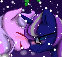 Size: 2300x2100 | Tagged: safe, artist:jagga-chan, derpibooru import, oc, oc:apath, oc:moonlight blossom, unofficial characters only, pony, unicorn, female, glasses, holly, holly mistaken for mistletoe, male, mare, stallion