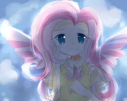 Size: 1500x1200 | Tagged: artist:sea, bust, cute, derpibooru import, female, fluttershy, human, humanized, looking at you, pixiv, safe, shyabetes, solo, winged humanization, wings