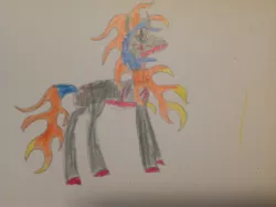 Size: 2592x1936 | Tagged: safe, artist:makarosc, derpibooru import, oc, oc:scorch ember, unofficial characters only, alicorn, dragon, fire pony, hybrid, longma, pony, solo, traditional art