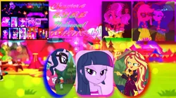 Size: 1280x717 | Tagged: safe, derpibooru import, edit, edited screencap, screencap, adagio dazzle, applejack, aria blaze, dirk thistleweed, hunter hedge, microchips, rarity, sci-twi, sonata dusk, starlight glimmer, sunset shimmer, twilight sparkle, vignette valencia, fanfic, equestria girls, equestria girls (movie), equestria girls series, festival filters, inclement leather, lost and pound, sunset's backstage pass!, spoiler:choose your own ending (season 2), spoiler:eqg series (season 2), equestria girls logo, fanfic art, fanfic cover, female, festival, glasses, inclement leather: vignette valencia, lesbian, lost and pound: spike, mc dex fx, rarijack, shipping, the dazzlings