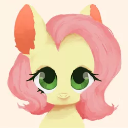 Size: 768x768 | Tagged: safe, artist:wiyyyyyyyy, derpibooru import, fluttershy, pegasus, pony, bust, cute, ear fluff, female, looking at you, mare, pink background, pixiv, portrait, shyabetes, simple background, solo