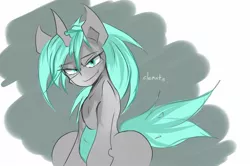 Size: 1600x1064 | Tagged: safe, artist:k_clematis, derpibooru import, changeling queen oc, oc, oc:clematis, unofficial characters only, changeling, changeling queen, pony, abstract background, female, green changeling, smiling, solo