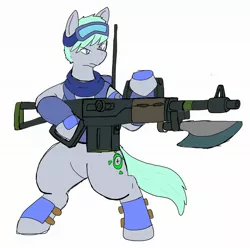 Size: 2048x2032 | Tagged: safe, artist:omegapony16, derpibooru import, oc, oc:oriponi, earth pony, pony, armor, bayonet, bipedal, clothes, gun, hoof hold, simple background, soldier, vest, weapon, white background