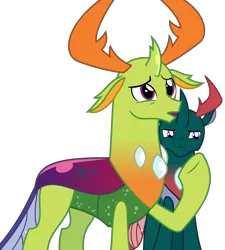 Size: 3041x3375 | Tagged: alternate version, artist:sketchmcreations, brothers, changedling, changedling brothers, changeling, derpibooru import, edit, king thorax, male, open mouth, pharynx, pony eyes, pony eyes edit, prince pharynx, raised hoof, safe, siblings, simple background, the ending of the end, thorax, transparent background, vector