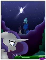 Size: 3500x4500 | Tagged: safe, artist:becauseimpink, derpibooru import, princess luna, rarity, alicorn, pony, unicorn, comic:transition, comic, elusive, looking up, male, night, prince artemis, rule 63, sitting, speech, stallion, stars, talking, transgender