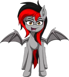 Size: 4316x4808 | Tagged: safe, artist:calena, derpibooru import, oc, oc:cinder, unofficial characters only, bat pony, pony, 2020 community collab, derpibooru community collaboration, bat pony oc, bat wings, female, high res, looking at you, requested art, simple background, solo, transparent background, wings