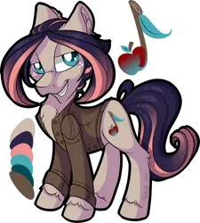 Size: 1200x1335 | Tagged: safe, artist:mychelle, derpibooru import, oc, earth pony, pony, clothes, jacket, magical lesbian spawn, male, offspring, parent:applejack, parent:coloratura, parents:rarajack, solo, stallion