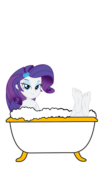 Size: 480x854 | Tagged: suggestive, derpibooru import, rarity, equestria girls, barefoot, bath, bathing, bathtub, breasts, bubble bath, claw foot bathtub, crossed legs, feet, feet up, foot focus, looking at you, relaxing, smiling, smiling at you