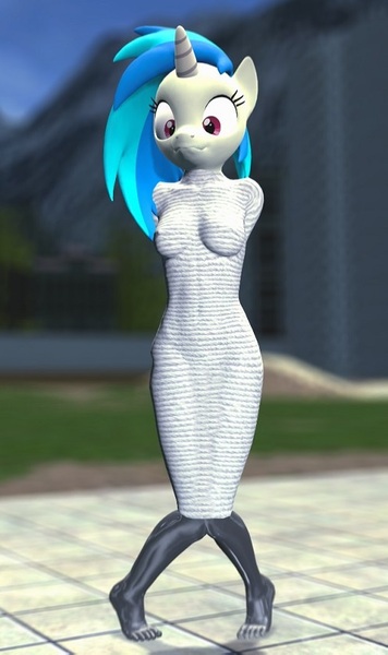 Size: 497x838 | Tagged: suggestive, artist:thegoldenmonk, deleted from derpibooru, derpibooru import, vinyl scratch, anthro, unicorn, 3d, bondage, breasts, gmod, image, jpeg, latex, latex suit, mummification, rubber, rubber suit, scrunchy face