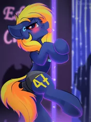Size: 1620x2160 | Tagged: suggestive, artist:shadowreindeer, derpibooru import, oc, oc:naveen numbers, android, earth pony, pony, robot, 47, blushing, commission, detroit: become human, female, image, jpeg, mare, tongue out, tracy, wr400, your character here