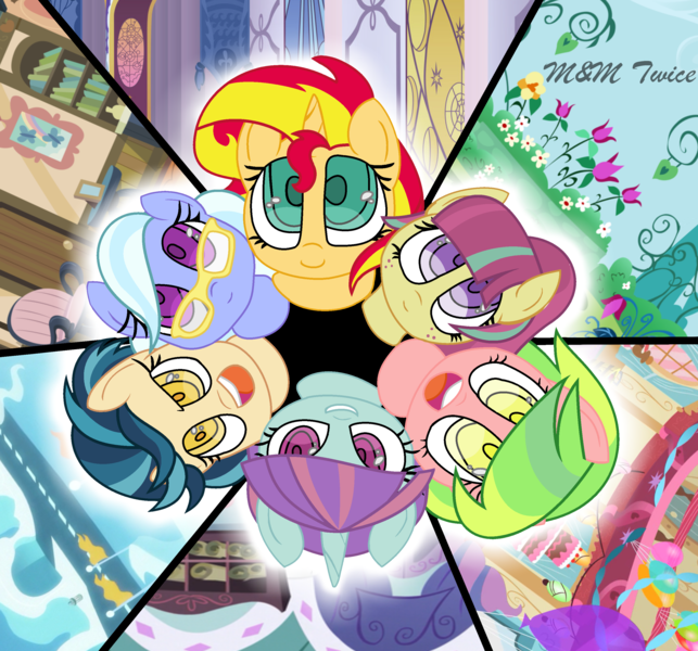 Size: 2888x2696 | Tagged: safe, artist:mymtwiceofficial, derpibooru import, indigo zap, lemon zest, sour sweet, sugarcoat, sunny flare, sunset shimmer, ponified, pony, unicorn, equestria girls, adoraflare, cute, from above, glasses, looking at you, looking up, open mouth, shadow five, shimmerbetes, smiling, smirk, sourbetes, sugarcute, zapabetes, zestabetes