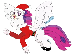 Size: 3264x2448 | Tagged: artist:supahdonarudo, belt, boots, christmas, classical hippogriff, clothes, costume, derpibooru import, flying, hippogriff, holiday, my little pony: the movie, queen novo, safe, santa costume, shoes, simple background, transparent background, waving