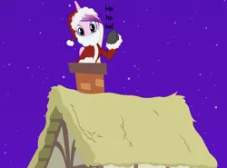 Size: 994x735 | Tagged: artist needed, safe, derpibooru import, princess cadance, alicorn, pony, chimney, christmas, clothes, costume, female, hat, ho ho ho, holiday, mare, night, rooftop, santa claus, santa costume, santa hat, solo, stars