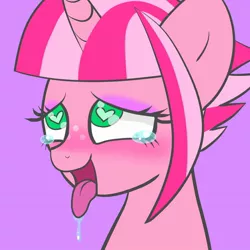 Size: 1080x1080 | Tagged: safe, artist:cherrydayz, derpibooru import, oc, oc:cherry days, unofficial characters only, pony, unicorn, ahegao, blushing, bust, commission, crying, drool, eyes rolling back, heart eyes, horn, open mouth, solo, tears of pleasure, tongue out, unicorn oc, wingding eyes, ych result