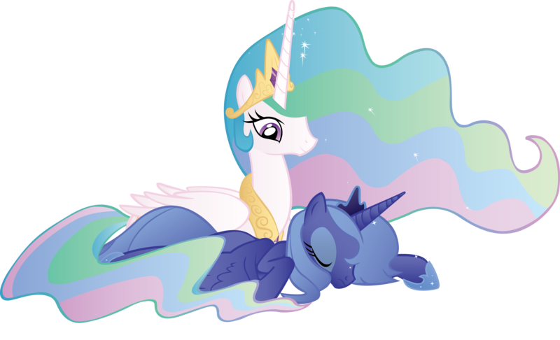 Size: 4820x2930 | Tagged: safe, artist:wraithx79, derpibooru import, princess celestia, princess luna, alicorn, pony, absurd resolution, crown, cute, cutelestia, daaaaaaaaaaaw, duo, duo female, ethereal mane, eyes closed, female, high res, hnnng, hoof shoes, jewelry, lunabetes, mare, prone, regalia, royal sisters, s1 luna, siblings, simple background, sisterly love, sisters, sleeping, transparent background, vector