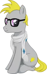 Size: 946x1500 | Tagged: safe, artist:crystalightrocket, derpibooru import, oc, oc:ghost the hipster, unofficial characters only, earth pony, pony, 2020 community collab, derpibooru community collaboration, clothes, glasses, looking at you, male, scarf, simple background, sitting, smiling, solo, stallion, transparent background