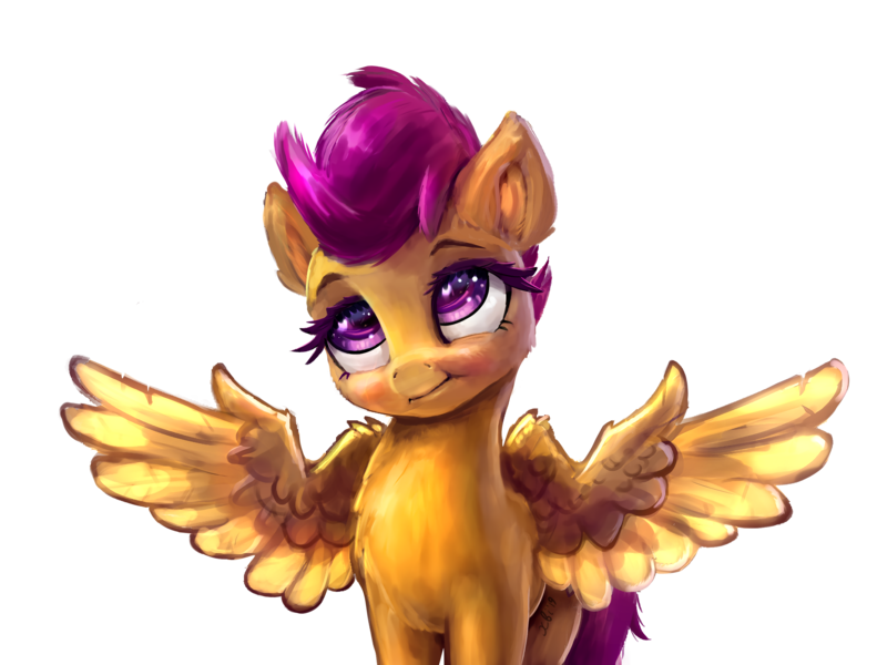 Size: 2804x2126 | Tagged: safe, alternate version, artist:xbi, derpibooru import, scootaloo, pegasus, pony, cute, cutealoo, female, filly, shrug, simple background, solo, spread wings, transparent background, wing hands, wing shrug, wings