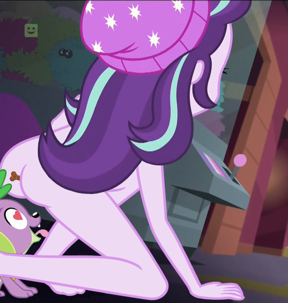 Size: 684x720 | Tagged: suggestive, artist:joemasterpencil, derpibooru import, edit, edited screencap, screencap, spike, starlight glimmer, dog, equestria girls, mirror magic, spoiler:eqg specials, ass, butt, dog treat, eyes on the prize, female, heart eyes, implied analingus, implied oral, implied sex, male, nudity, shipping, sparlight, spike the dog, straight, tongue out, wingding eyes