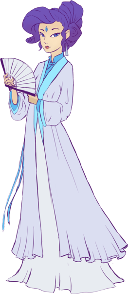 Size: 400x911 | Tagged: artist:lady-largo, china, chinese text, clothes, derpibooru import, ear piercing, earring, fan, female, forehead gem, hanfu, history, human, humanized, jewelry, light skin, piercing, rarity, robe, safe, simple background, solo, transparent background, woman