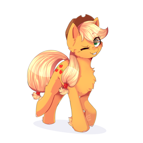 Size: 2049x2049 | Tagged: safe, artist:wolfythewolf555, derpibooru import, applejack, earth pony, pony, cheek fluff, chest fluff, cowboy hat, cute, digital art, eye clipping through hair, female, hat, jackabetes, looking at you, mare, one eye closed, simple background, solo, stetson, transparent background, white outline, wink